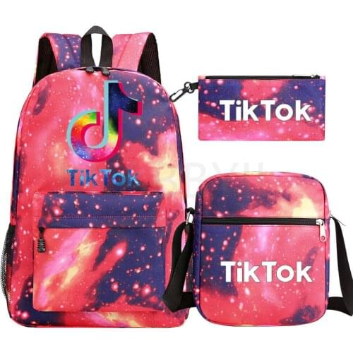 TIK TOK 3pcs Backpack Student Cartoon Printed School Bag Bookbag Unisex Casual Travel bags Shoulder Bag Mochila