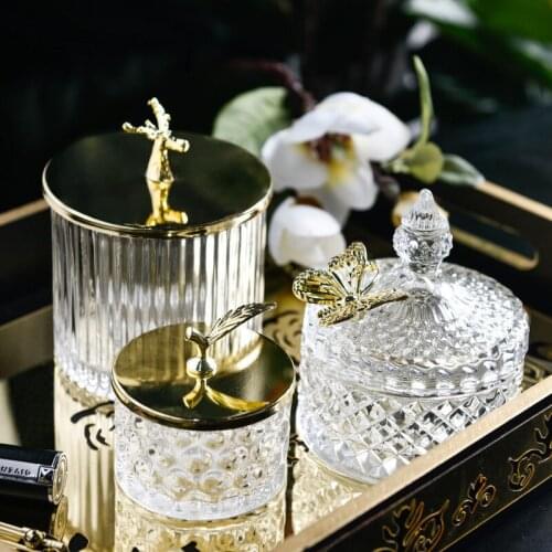 Home Decoration Accessories European Light Luxury Glass Storage Jar Desktop Decor Art Ornaments Tea Coffee Multigrain Candy Jar