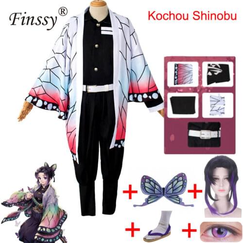 Anime Demon Slayer Kochou Shinobu Full Cosplay Including Shoes Wig Butterfly Headdress Kimetsu no Yaiba Halloween Costume