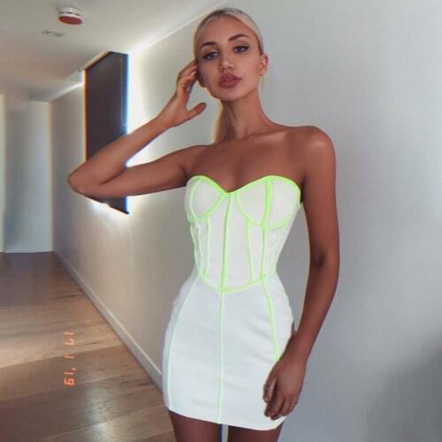 Babatique Women Summer Sexy Strapless Backless Green Striped White Bandage Dress 2021 Fashion Evening Party Dress Vestidos