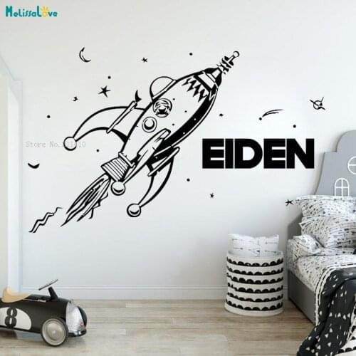 Large Size Spacecraft Custom Kids Name Wall Sticker Decals Nursery Kids Room Pretty Vinyl Home Decoration Removable YT2787