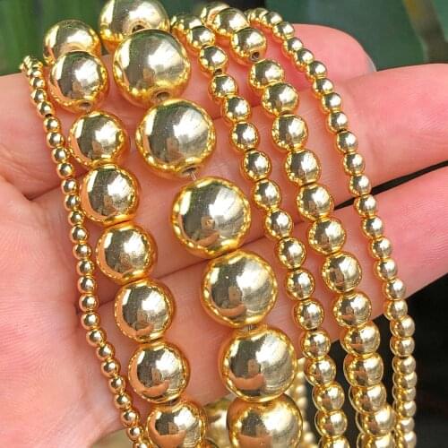 AAA Natural Stone 18 Gold Hematite Beads Round Loose Spacer Beads For Jewelry Making DIY Charms Bracelet Necklace 2/3/4/6/8/10mm