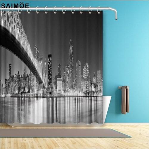 Black And White London Bridge Showre Curtain 3D Night View Bathroom Curtain Waterproof Polyester Fabric Bath Decor Curtain Sets