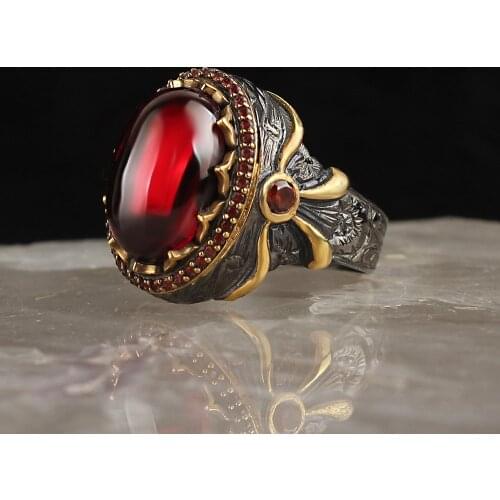 Zircon Gold Plated 925 Silver Traditional Handmade Turkish Ring Luxury Lion Engraving Best Jewelry Gift for Women Men