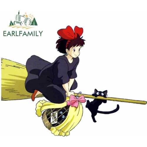 EARLFAMILY 13cm x 9.9cm for Kikis Delivery Service Cartoon Decal Refrigerator Personality Anime Car Stickers Windows Decoration