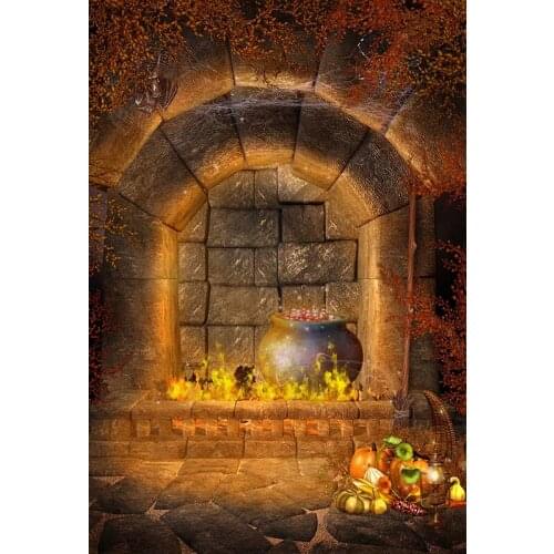 Halloween Backdrops for Foto Fruits Near Fireplace Indoor Photophone Foto Backdground Vinyl 3D Photography Backdrop for Photo