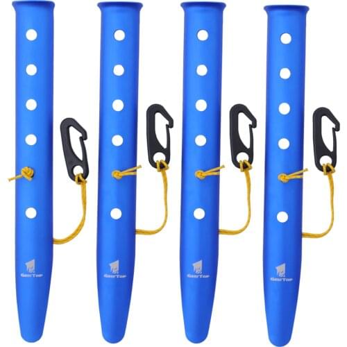 GeerTop Aluminum Tent Peg Stakes Nail Beach Sand Snow Heavy Duty with Connecting Cord Hook for Camping Hiking Replacement