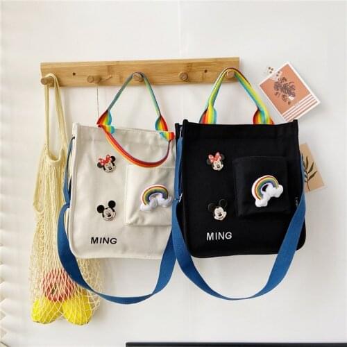 Mickey Canvas Capacity Women Shoulder Bag Rainbow Cotton Tote Shopper Bag Eco Reusable Shopping Bag Handbag Cloth Messenger Bag