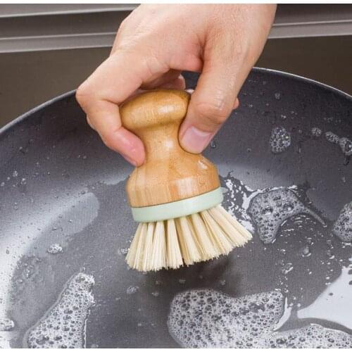 Pot Pan Wash-Brush Tool Durable Dish Scrubber Round Wooden Handle Mini Multifunctional Tableware Cleaning Brush Bristles SN1091