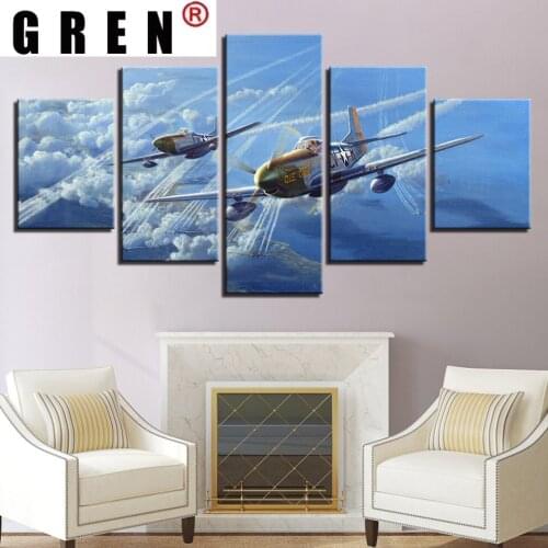 GREN Canvas Painting 5 Pieces Cuadros HD Prints Plane Wall Art Modular Scenery Pictures Living Room Artwork Poster Home Decor
