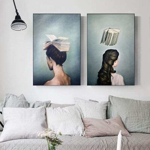 Classsic Reading Girl Book Abstract Boho Girl Book Nordic Posters and Prints Wall Pictures for Living Study Room Decoration