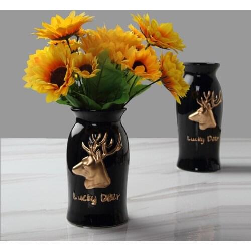 Creative depicting gold deer head ceramic vases home decorations living room table topping European interpolators ornament