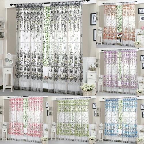 Square Windows Tulle Curtains Printed Modern Translucent Screening Yarn Drape for Household Living Room Accessories