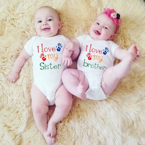 Lovely I Love My Brother Sister Baby Romper Cotton Soft Newborn Clothes Summer Short Sleeve Baby Bodysuit Drop Ship