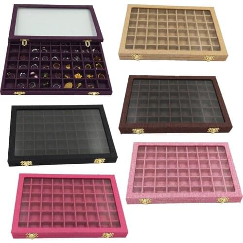 54 Mini Grids Clear Glass Lid Jewelry Tray Box Showcase Display Storage for Home Shop Counter Organizer Ring Jewelry Packaging