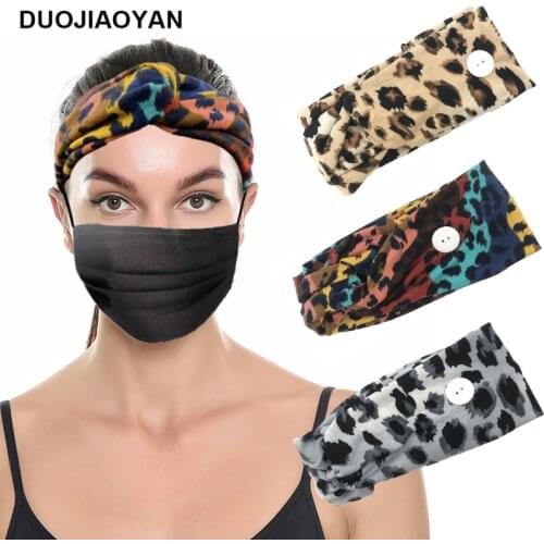 DUOJIAOYAN Fashion Leopard Headband With Button Women Sweat Wide Hair Band Print Hair Accessories