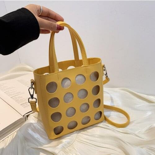 Fashion Hollow Bucket Bag Women 2 in 1 Canvas Handbags Luxury Designer Shoulder Crossbody Bags Summer Women New Sac Brand Bolso