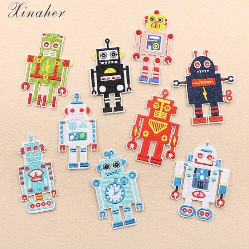 Cartoon Robot Cute Child Embroidered Patches For Clothing DIY Stripes Applique Clothes Stickers Iron On Patches Badges