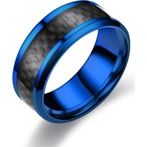 Stainless Steel Carbon Brass Ring 8mm Blue Black Fashion Mens Ring