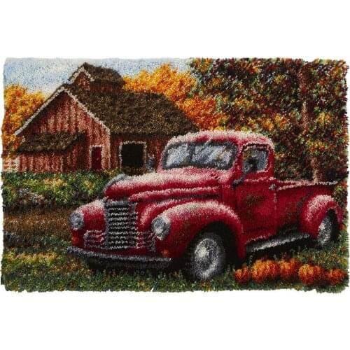 Latch Hook Rug Kits with Printed Pattern Scenery Car Carpet Embroidery Latch Hook Rug Needlework DIY Rugs Hook Rug Tapestry Kits