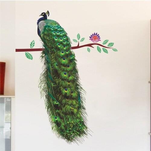 Animals Peacock On Branch Feathers Wall Stickers 3d Vivid Wall Decals Home Decor Art Decal Poster Animals Living Room Decor
