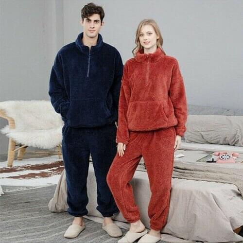 Pajamas Thickened Autumn and Winter New Lovers Plus Velvet Household Casual Furry Pajamas Suit