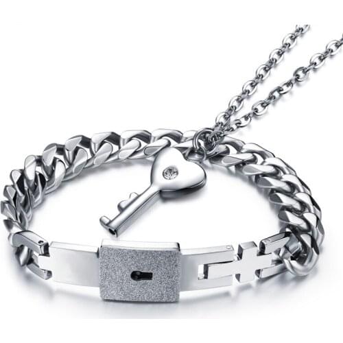 Couple Bracelet For Men Key Necklace Chain with CZ Stones for women in sest Pulseras Mujer Wife Fiance Father‘s day Gifts