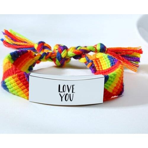 Custom LOVE YOU Rainbow Lesbian LGBT Pride Gay Pride Woven Braided Rope Bracelet For Women Men Jewelry