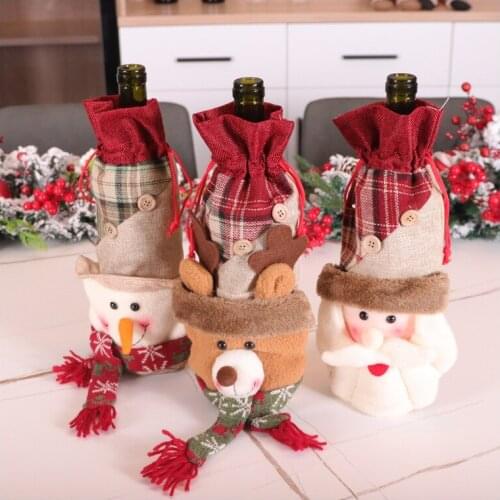 Christmas Decorations 2021 Wine Cover Set Santa Snowman Elk Wine Bottle Set Home Kitchen Xmas New Years Products Decor