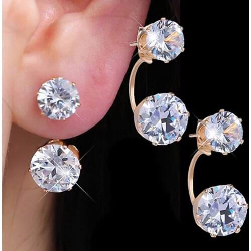 Ear Studs Double Rhinestones Fashion Drop Alloy Women Ear Jacket Earrings Jewelry for Party серьги 2021 тренд серьги висячие