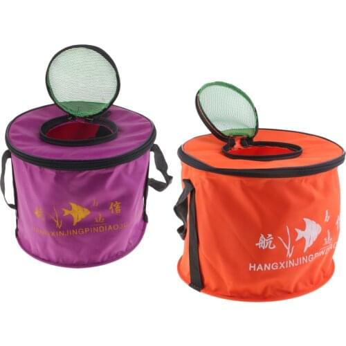 Foldable Fishing Bucket Collapsible Bucket Folding Round Outdoor Camping Canvas Water Carrier Bag with Mesh Cover Size S/L