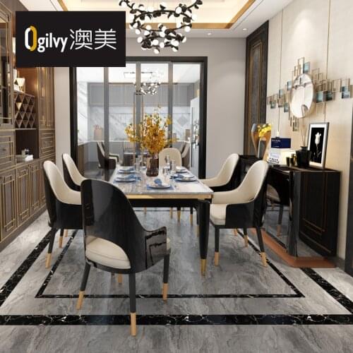 Postmodern light luxury dining table and chair combination 6-person rectangular solid wood Italian marble high end