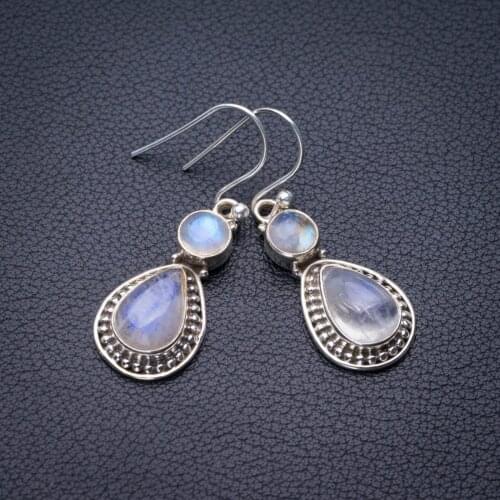 StarGems Natural Rainbow Moonstone Handmade 925 Sterling Silver Earrings 1.5" E0883