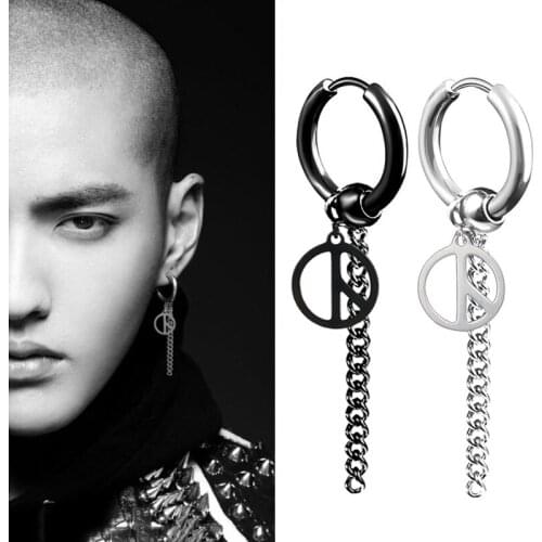 SOHOT Unisex Titanium Stainless Steel Hoop Drop Earrings HipHop Wholesale Punk Geometry Chic Man Gift Party Long Tassel Chain