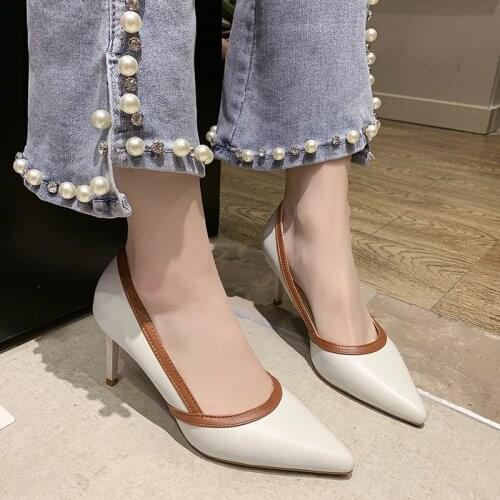 Women Shoes 2021 Spring Pumps High Heels Pointed Toe Latest Sexy Sandals Footwear Slip On Shallow Mouth Lace-Up Spikes Orange Ca