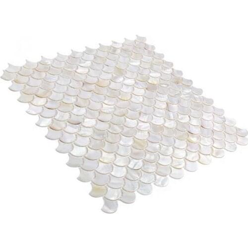 Fan shaped white sea shell mosaic tile scale mother of pearl mosaic tile for home decoration