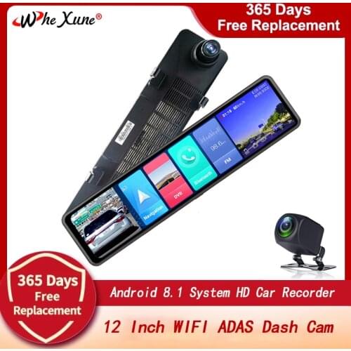 WHEXUNE New Car Dvr 4G Android ADAS 12 Inch Rear View Mirror 2K Camera FHD1080P dash cam Video Recorder GPS navigation Dual Lens