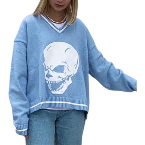 Autumn Winter Knitted Sweater Womens Long Sleeve V-neck Long Loose Top Female Casual Fall-shoulder Sleeve Sweater Pullover