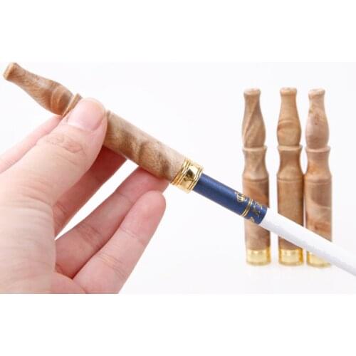 1 Pcs Upscale Gold Camphor Wood Double Filter Tobacco Pipe Smoking Pipe Wood Smoking Accessories Mouthpiece Cigarette Holder