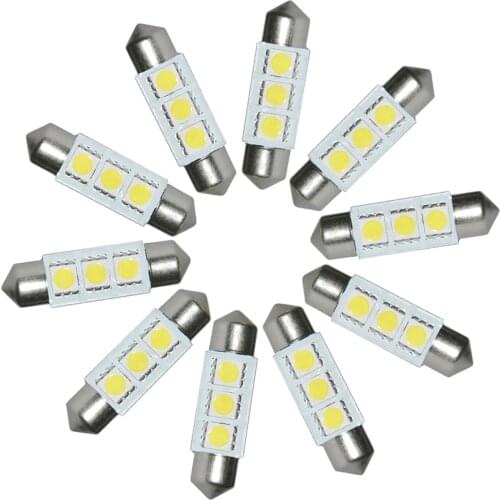 10pcs/set Festoon 38mm Light Bulb 5050 3 SMD LED Car Interior Dome Lamp Super Bright Lights Auto Interior Doom Lamp Car Styling