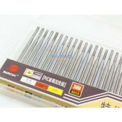 30 Pieces 2mm Dia Cylinder Shape Tip 3mm Shank Alloy Diamond Burrs Bits Grinding Tool
