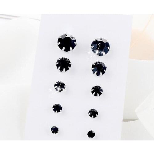 5 Pairs/Set Fashion Round Cubic Zirconia Inlaid Stud Earrings Women Jewelry New punk