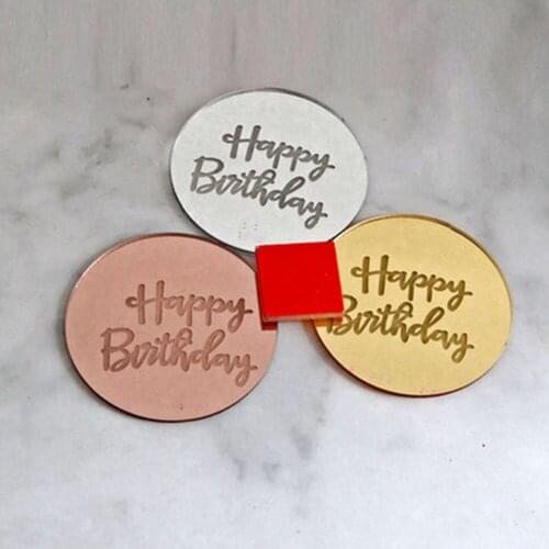 50pcs Gold Happy Birthday Cupcake Topper Rose Gold Silver Acrylic 3d Circle Cake Topper For Birthday Party Cake Decorations 5cm