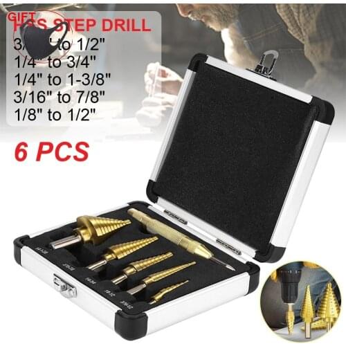 6pcs HSS Titanium High Speed Steel Cobalt Step Drill Hot Sale High Speed Steel Drill Bit Set Center Punch for Accurate Locator