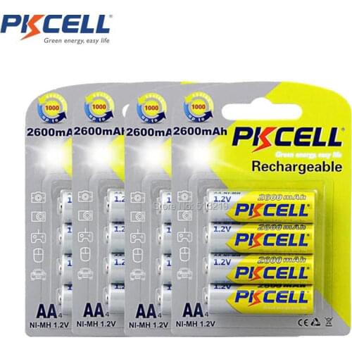 16PCS PKCELL AA Battery NIMH AA 2600Mah 1.2V 2A Ni-Mh Rechargeable Batteries AA Bateria Baterias for camera flashlight toys