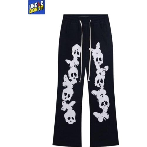UNCLEDONJM Skulls print cargo pants men japanese streetwear baggy pants hip hop black pants men high street tactical pants AW603