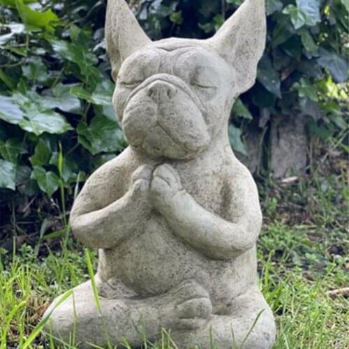 Meditating Sitting French Bull Dog Resin Sculpture Statue Home Ornaments Meditation Dogs Bulldog Outdoor Jardin Garden Statues