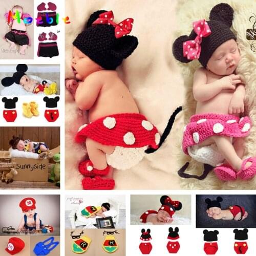 Mickey Designs Baby Crochet Photography Props Infant Costume Photo Props Fotografia Outfits Newborn Christmas Crochet Beanies