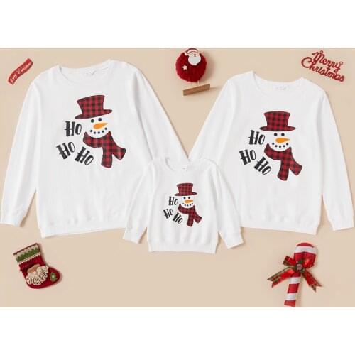 PatPat Christmas Snowman Print Cotton Long-sleeve Family Matching Sweatshirts