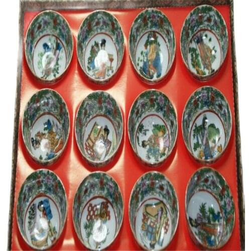 EXQUISITE VINTAGE HANDWOR PORCELAIN PAINTED 12 BELLES USABLE WINEGLASS CUPS Dream of Red Mansions